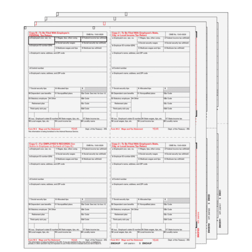 4up Quadrant W-2 Form 6-part Set w24ups605