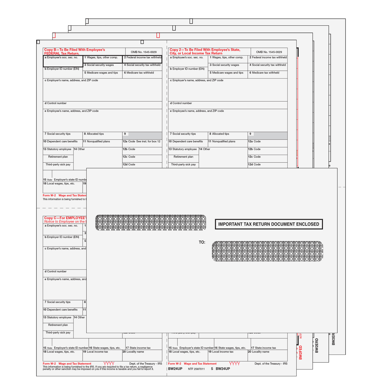 4up Quadrant W-2 Form 6-part Kit - (with Self Seal Envelopes)