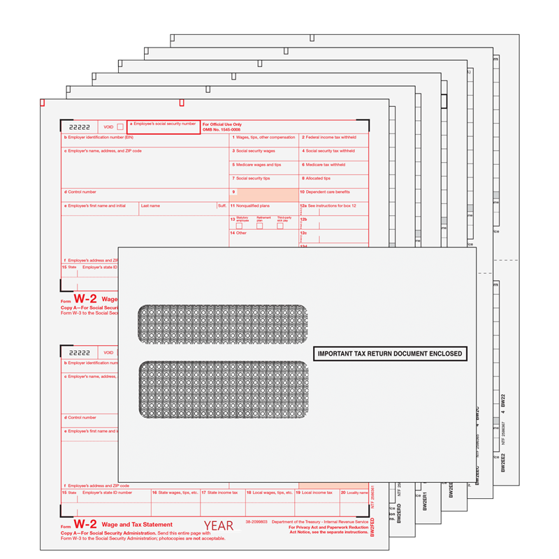 Traditional W-2 Form 6-part Kit with Envelopes