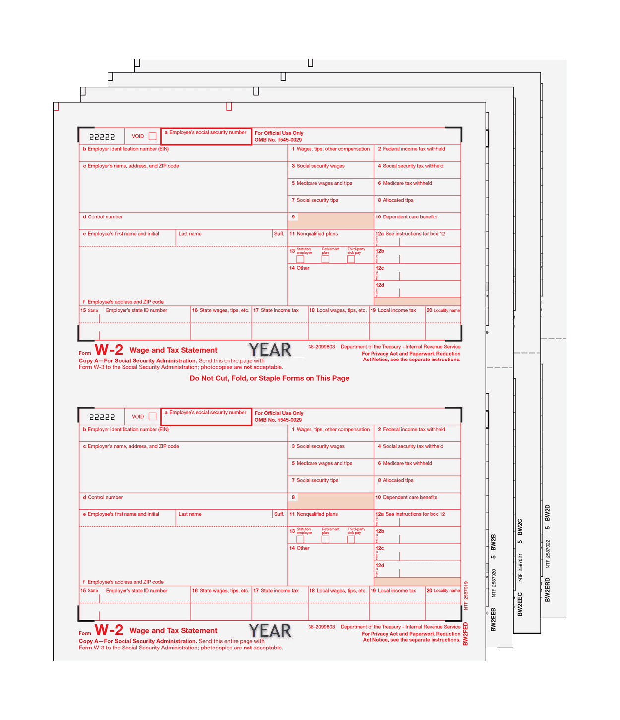 Traditional W-2 Form 4-part Set (Preprinted) W2TRADS405
