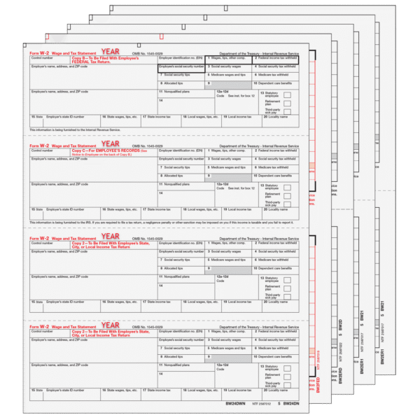 W-2 Form 8-part Set Horizontal Employee Copies