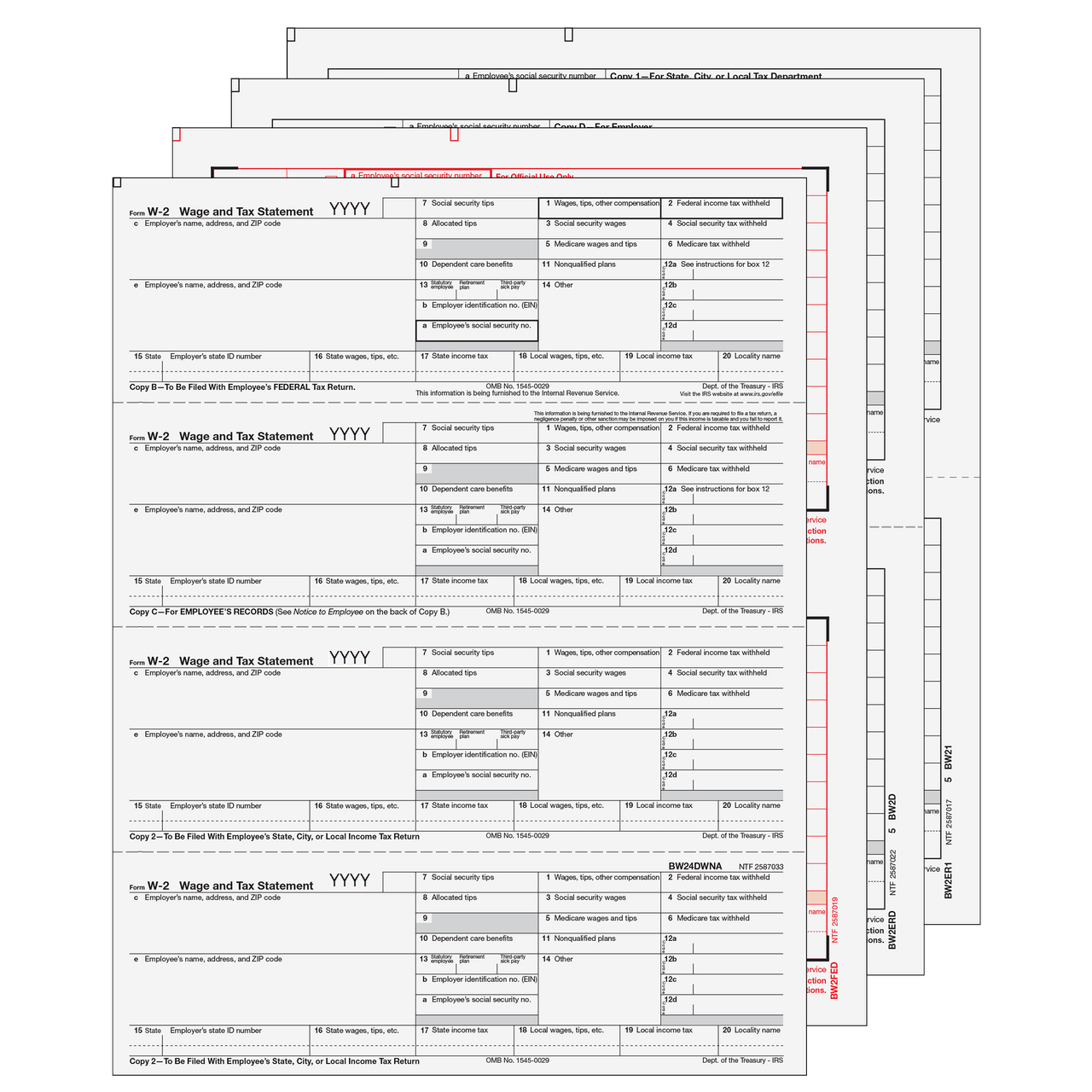Condensed W-2 Form 8-part Set (Horizontal Employee Copies) - W24DOWN805 - Condensed W-2 Form 8-part Set (Horizontal Employee Copies) W24DOWN805