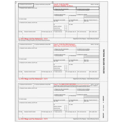 Condensed W-2 Employee Copies B/2/C - 3up