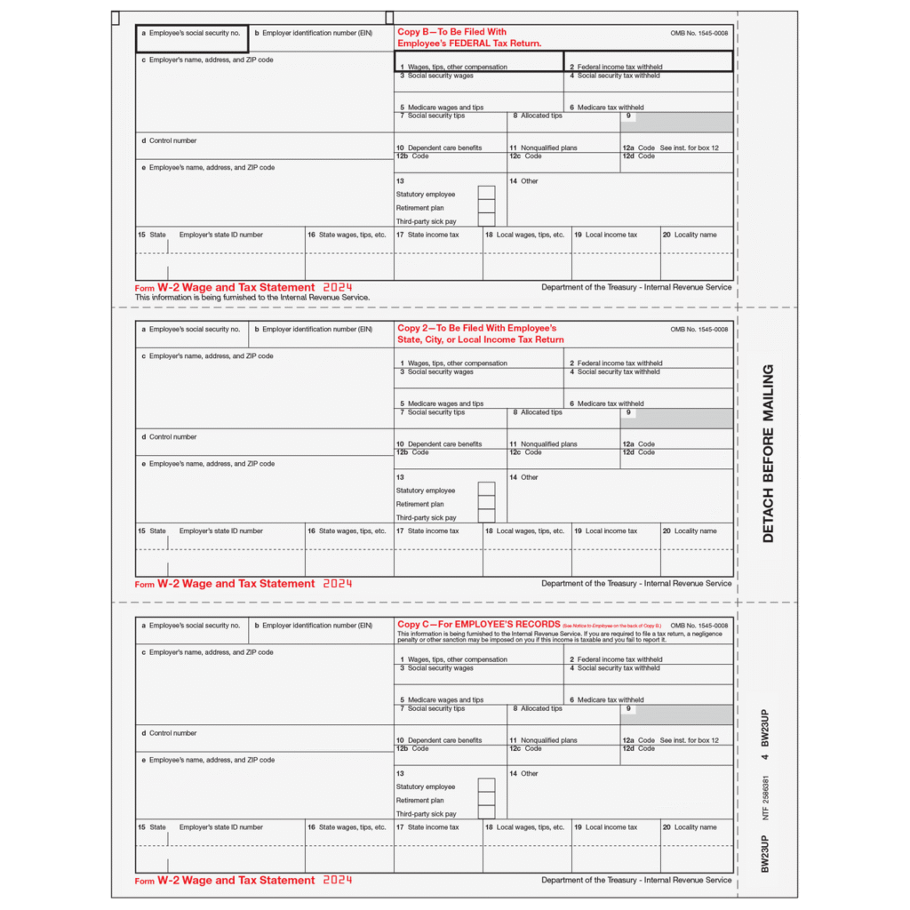 Condensed W-2 Employee Copies B/2/C - 3up