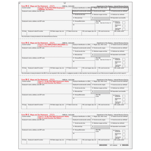 W-2 Employee Copies B/C/2/2 - 4up Horizontal