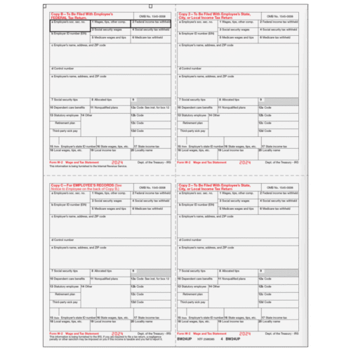 Form W-2 4up Quadrant Condensed Copies: B/2/C/2