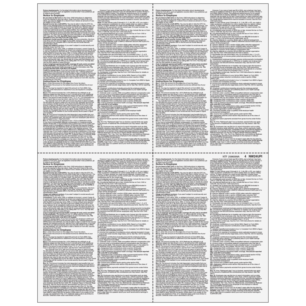 Form W-2 4up Quadrant Condensed Copies: B/2/C/2 - Image 2