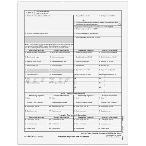 Form W-2C Corrected Employee Federal Copy B