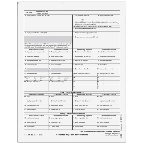 Form W-2C Corrected Employee Federal Copy B