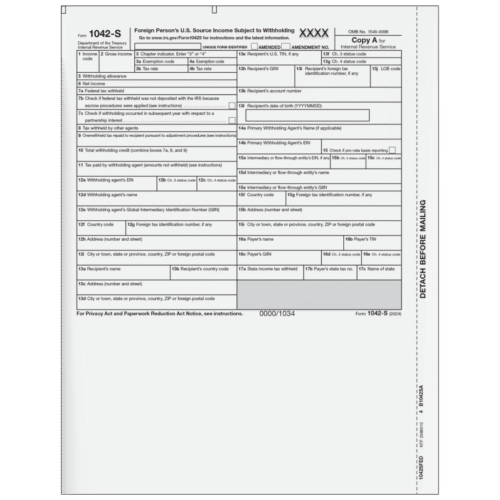 Form 1042-S Foreign Person's U.S. Source Income - Copy A Federal