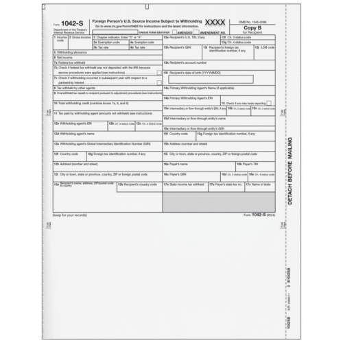 Form 1042-S Foreign Person's U.S. Source Income - Recipient Copy B