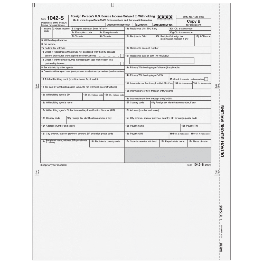 Form 1042-S Foreign Person's U.S. Source Income - Recipient Copy B 1 Form 1042-S Foreign Person's U.S. Source Income - Recipient Copy B
