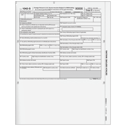 Form 1042-S Foreign Person's U.S. Source Income - Recipient State Copy D