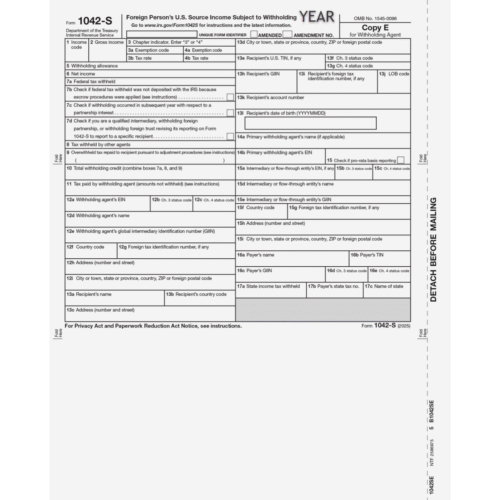 Form 1042-S Foreign Person's U.S. Source Income - Agent Copy E