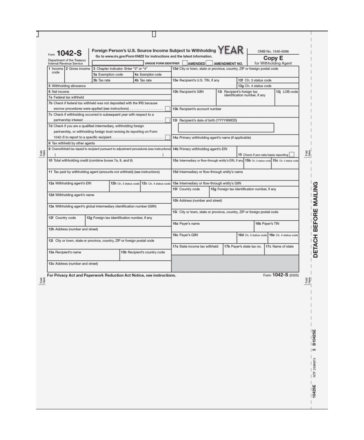 Form 1042-S Foreign Person's U.S. Source Income - Agent Copy E 1 Form 1042-S Foreign Person's U.S. Source Income - Agent Copy E