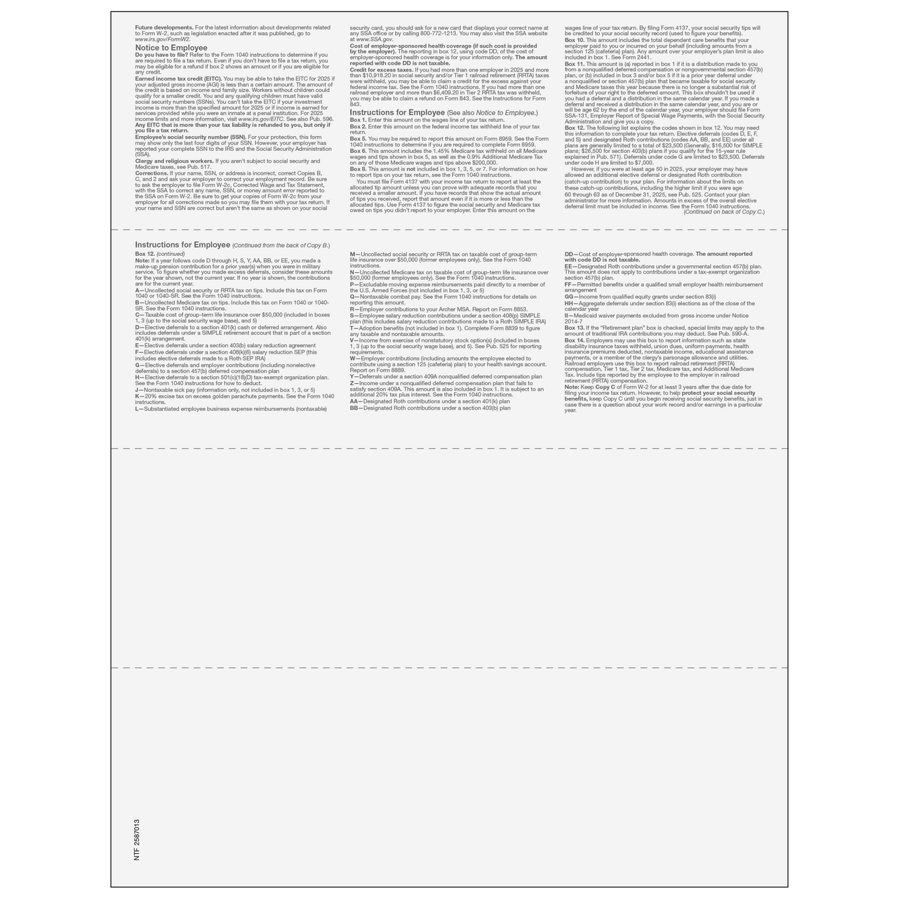 4up Blank W-2 Form 6-part Set with Instructions (Horizontal Employee Copies) 5 4up Blank W-2 Form 6-part Set with Instructions (Horizontal Employee Copies) - Image 5
