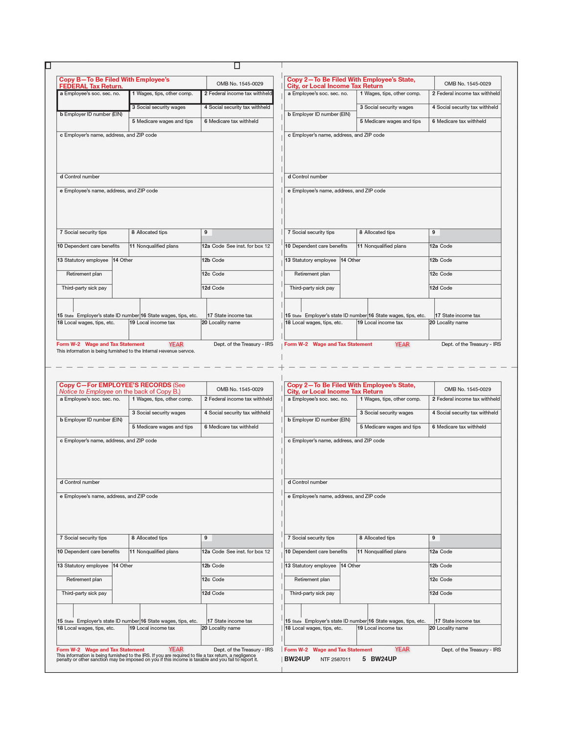 4up Quadrant W-2 Form 8-part Kit - (with Moisture Seal Envelopes) 4 4up Quadrant W-2 Form 8-part Kit - (with Moisture Seal Envelopes) - Image 4