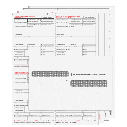 4up Quadrant W-2 Form 6-part Kit - (with Self Seal Envelopes)