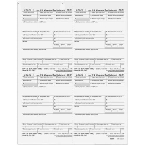 Form W-2 - Employer State/Local/File Copies 1/D - 4up Quadrants