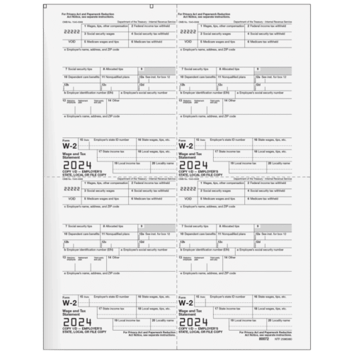 Form W-2 4up Quadrant Employer Copy 1/D