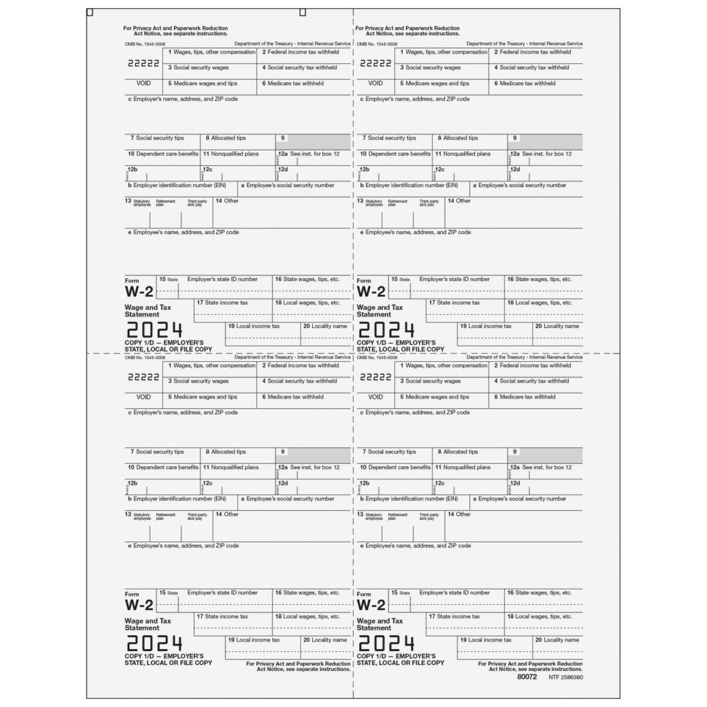 Form W-2 4up Quadrant Employer Copy 1/D 1 Form W-2 4up Quadrant Employer Copy 1/D