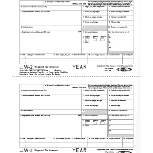 W-2 Employer Copy 1 (state city local) Form - SKU: BW2ER105
