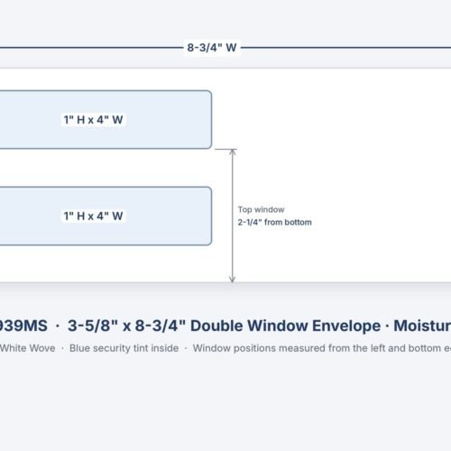 ENV-939MS 3-5/8" x 8-3/4" double window envelope, moisture seal, with window sizes