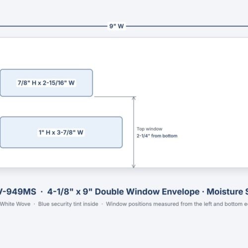 ENV-949MS 4-1/8" x 9" double window envelope, moisture seal, with window sizes