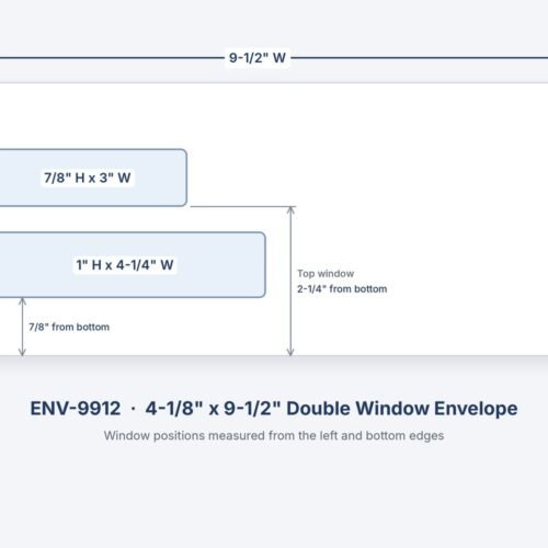 ENV-9912 4-1/8" x 9-1/2" double window envelope with window sizes and positions