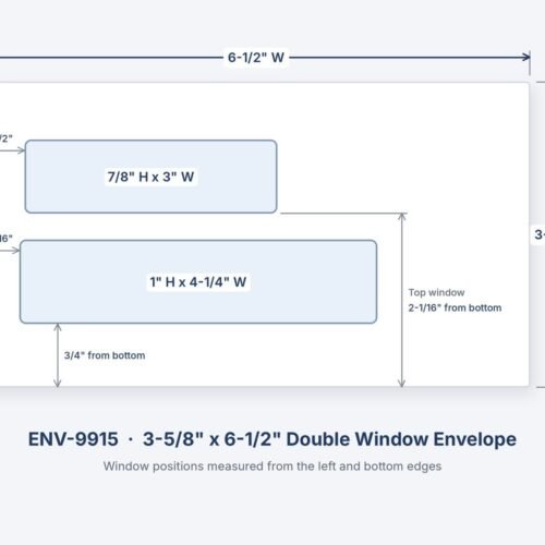 ENV-9915 3-5/8" x 6-1/2" double window envelope with window sizes and positions
