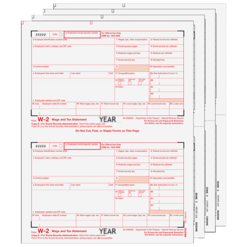 Traditional W-2 Form 4-part Set (Preprinted)
