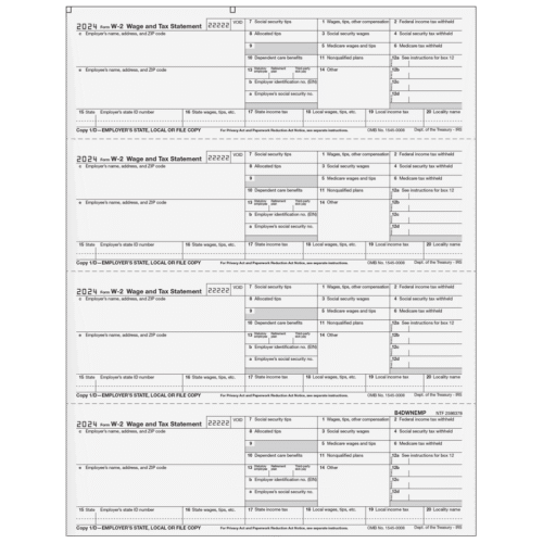 W-2 Employer State, City or Local, Copy 1/D - 4up Horizontal