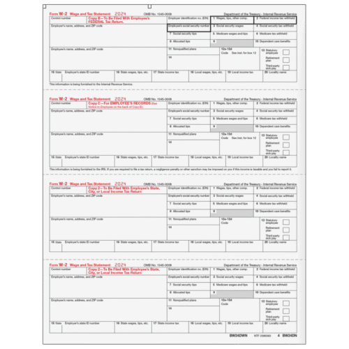 W-2 Employee Copies B/C/2/2 - 4up Horizontal