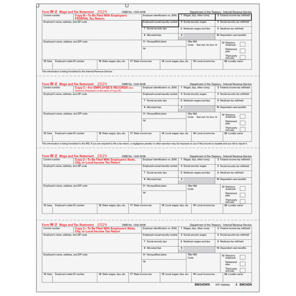 W-2 Employee Copies B/C/2/2 - 4up Horizontal 1 W-2 Employee Copies B/C/2/2 - 4up Horizontal