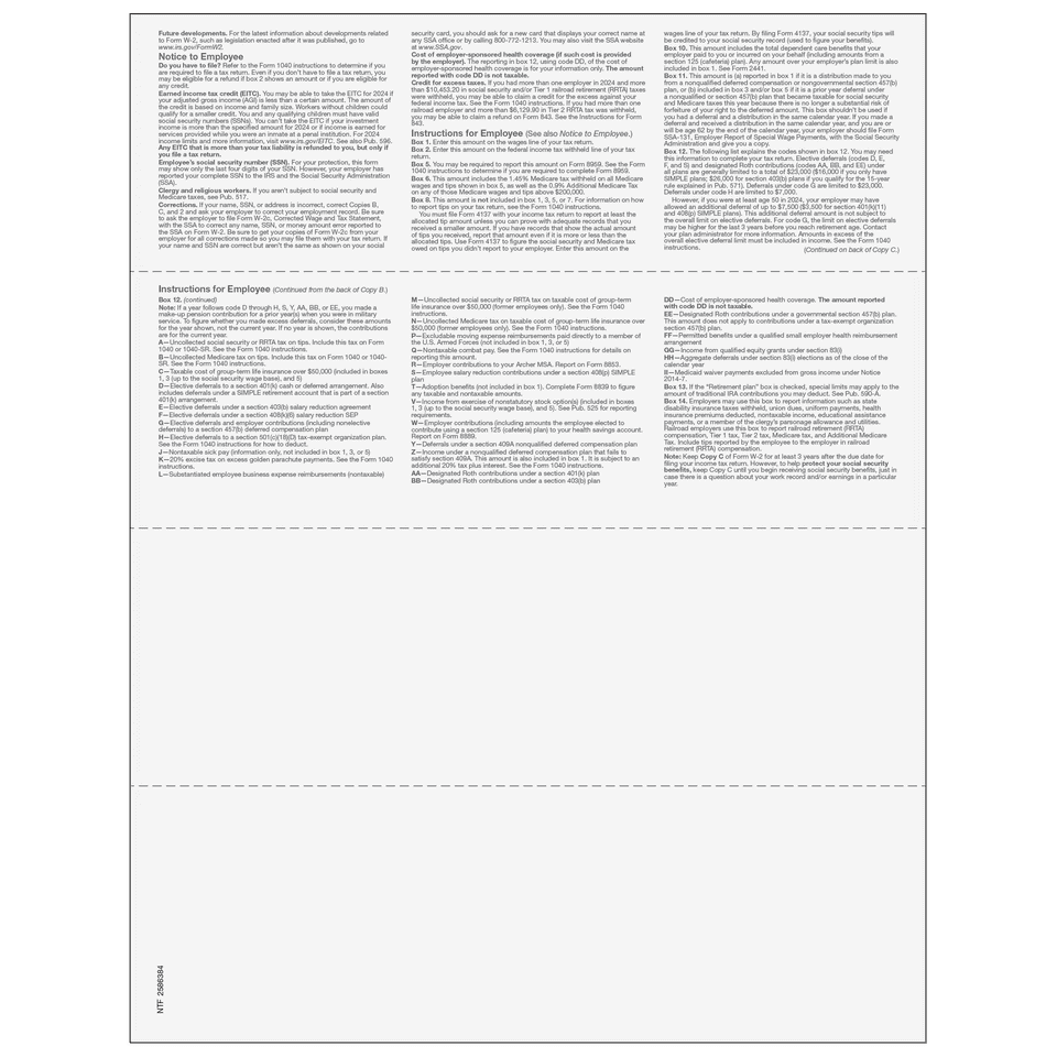 W-2 Employee Copies B/C/2/2 - 4up Horizontal 2 W-2 Employee Copies B/C/2/2 - 4up Horizontal - Image 2
