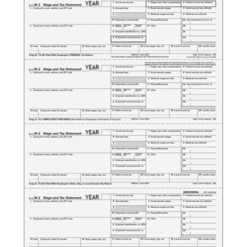 W-2 Employee Copies B/C/2/2 - 4up Horizontal IRS Reporting Forms