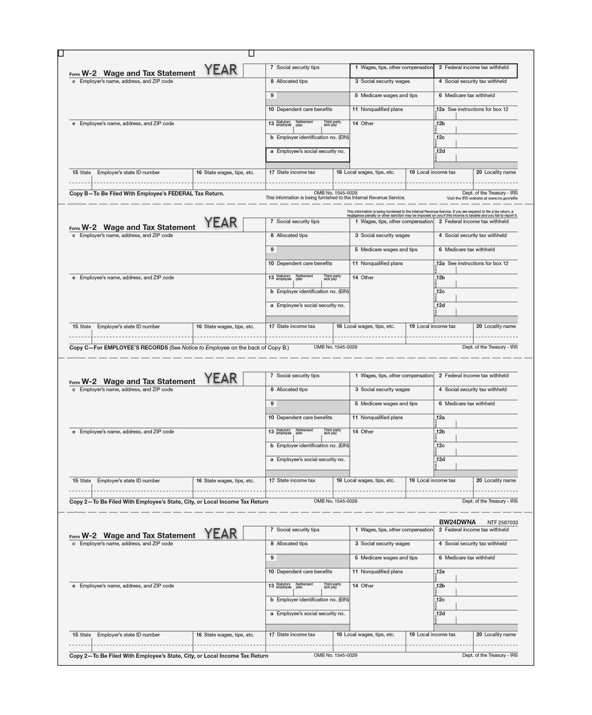 W-2 Form 6-part Set (Horizontal Employee Copies) 6 W-2 Form 6-part Set (Horizontal Employee Copies) - Image 6