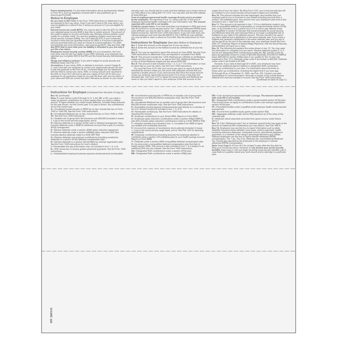 W-2 Employee Copies B/C/2/2 - 4up Horizontal IRS Reporting Forms 2 W-2 Employee Copies B/C/2/2 - 4up Horizontal IRS Reporting Forms - Image 2