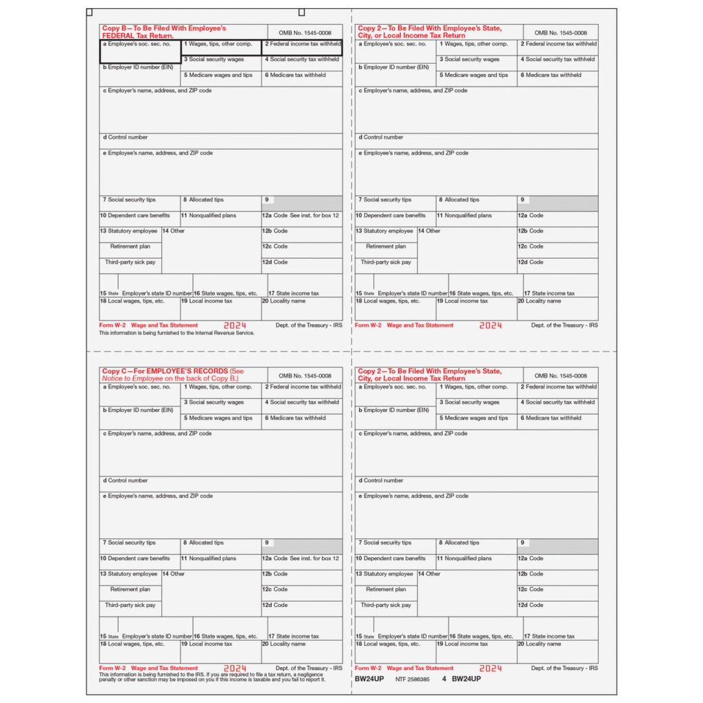 Form W-2 4up Quadrant Condensed Copies: B/2/C/2 1 Form W-2 4up Quadrant Condensed Copies: B/2/C/2