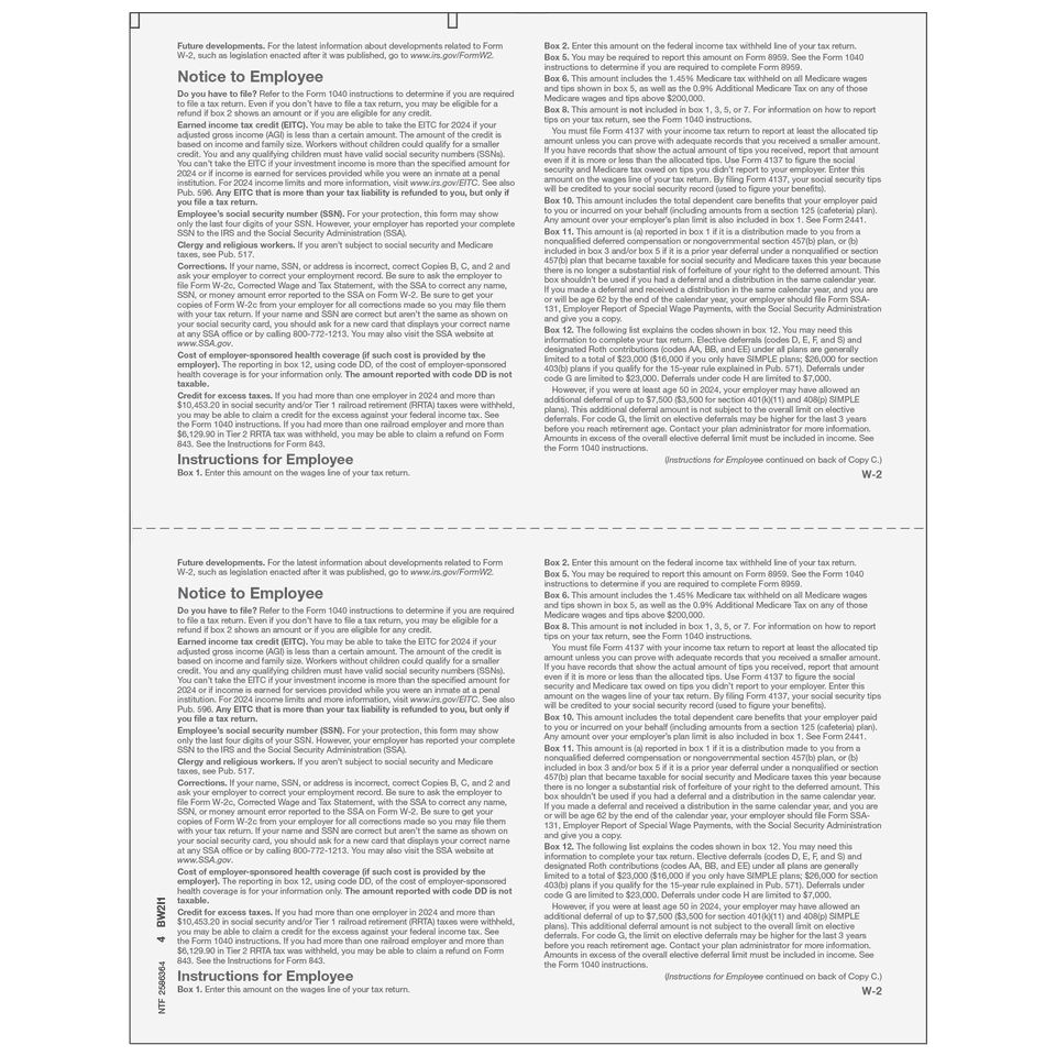 Form W-2 Employee Federal and Record Copies B/C 2 Form W-2 Employee Federal and Record Copies B/C - Image 2