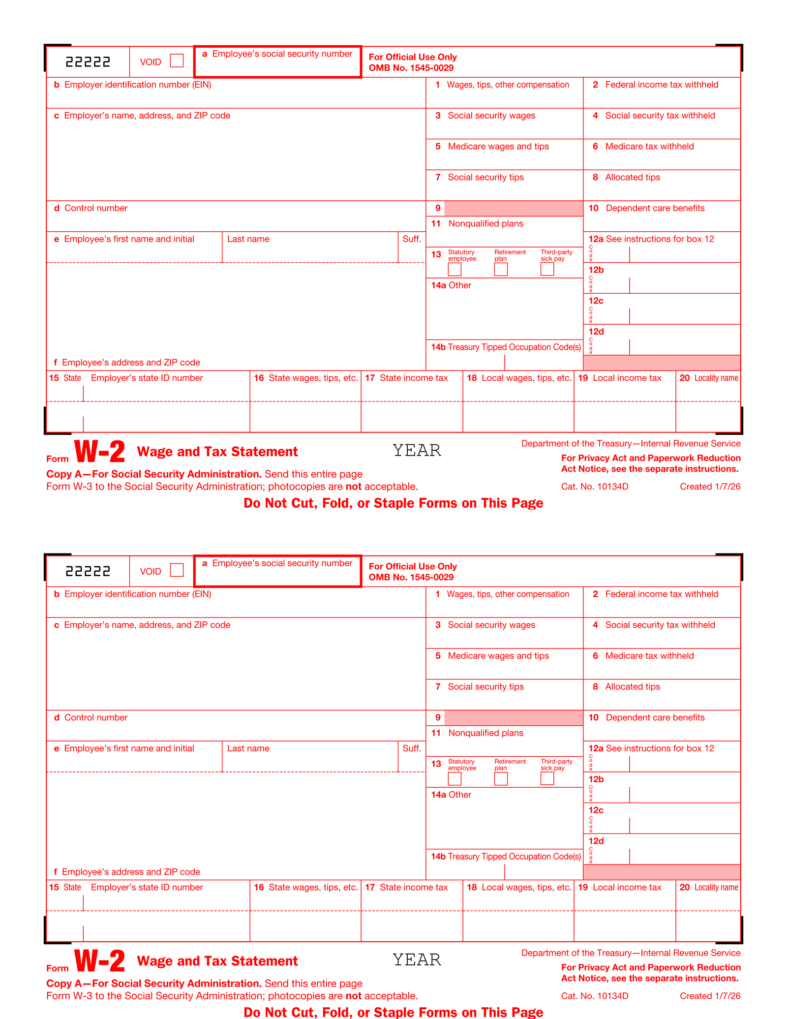 Traditional W-2 Form 6-Part Set (Preprinted) 8 Traditional W-2 Form 6-Part Set (Preprinted) - Image 8
