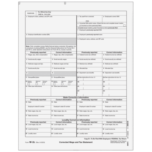 Form W-2C Corrected Employee Federal, Copy B