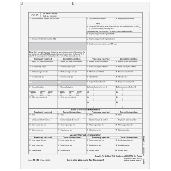 Form W-2C Corrected Employee Federal, Copy B 1 Form W-2C Corrected Employee Federal, Copy B