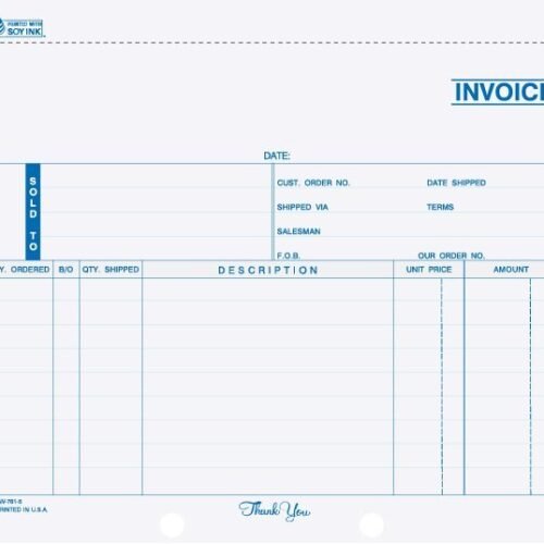 INV-781 8 1/2in x 7in Snap-A-Part carbonless invoice