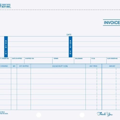 INVCC-755 8 1/2in x 7in Snap-A-Part carbonless invoice