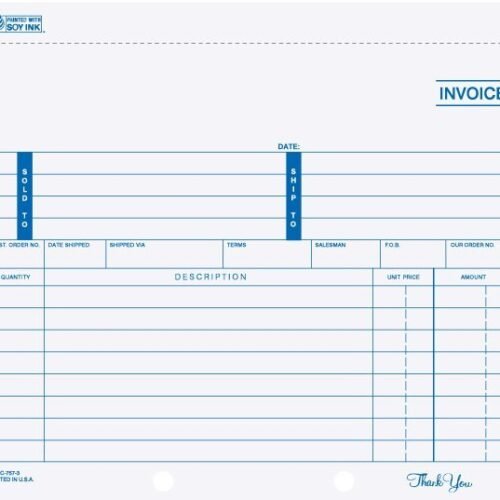 INVCC-757 8 1/2in x 7in Snap-A-Part carbonless invoice