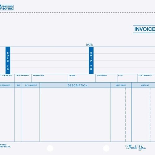 INVCC-765 8 1/2in x 7in Snap-A-Part carbonless invoice