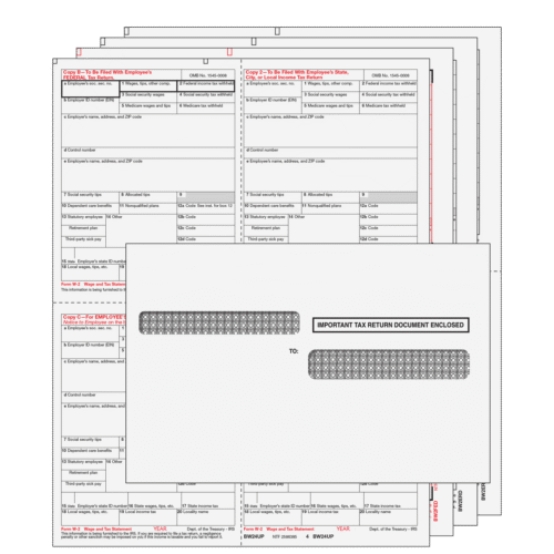 4up Quadrant W-2 Form 6-part Kit - (with Moisture Seal Envelopes)