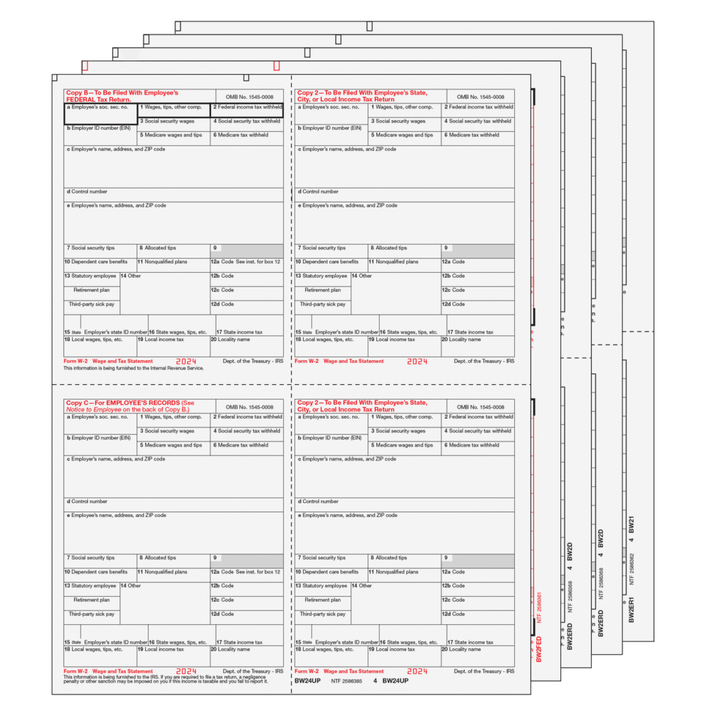 4up Quadrant W-2 Form 8-part Set - (4up Employee Copies) 1 4up Quadrant W-2 Form 8-part Set - (4up Employee Copies)